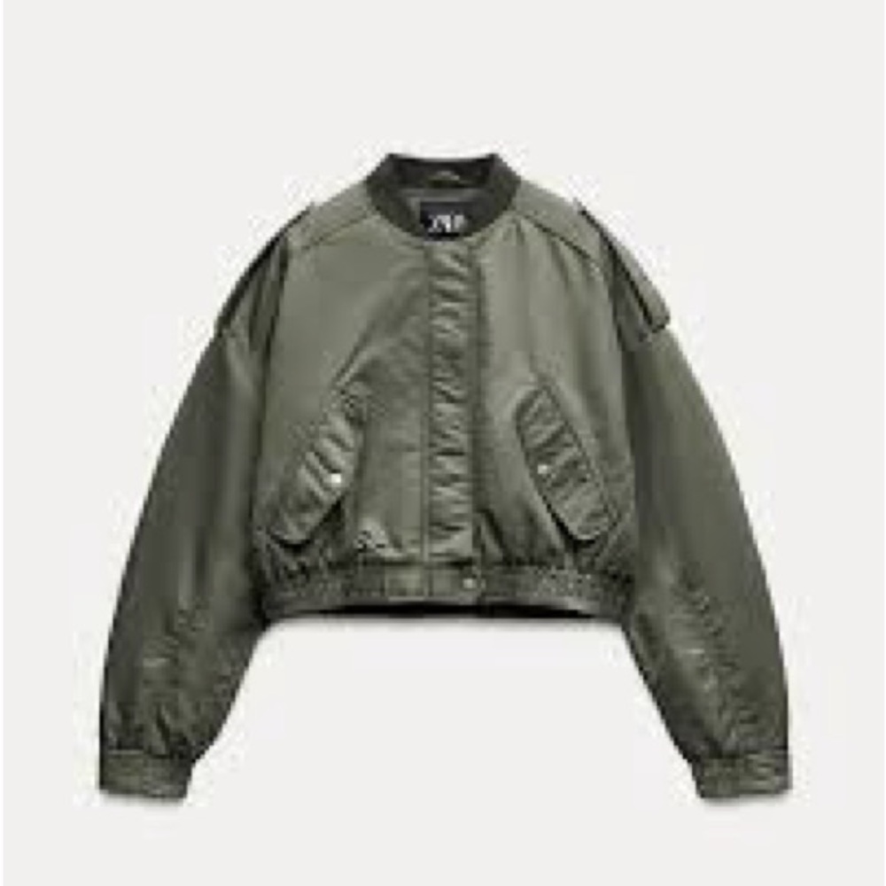 Zara Cropped Olive Bomber Jacket